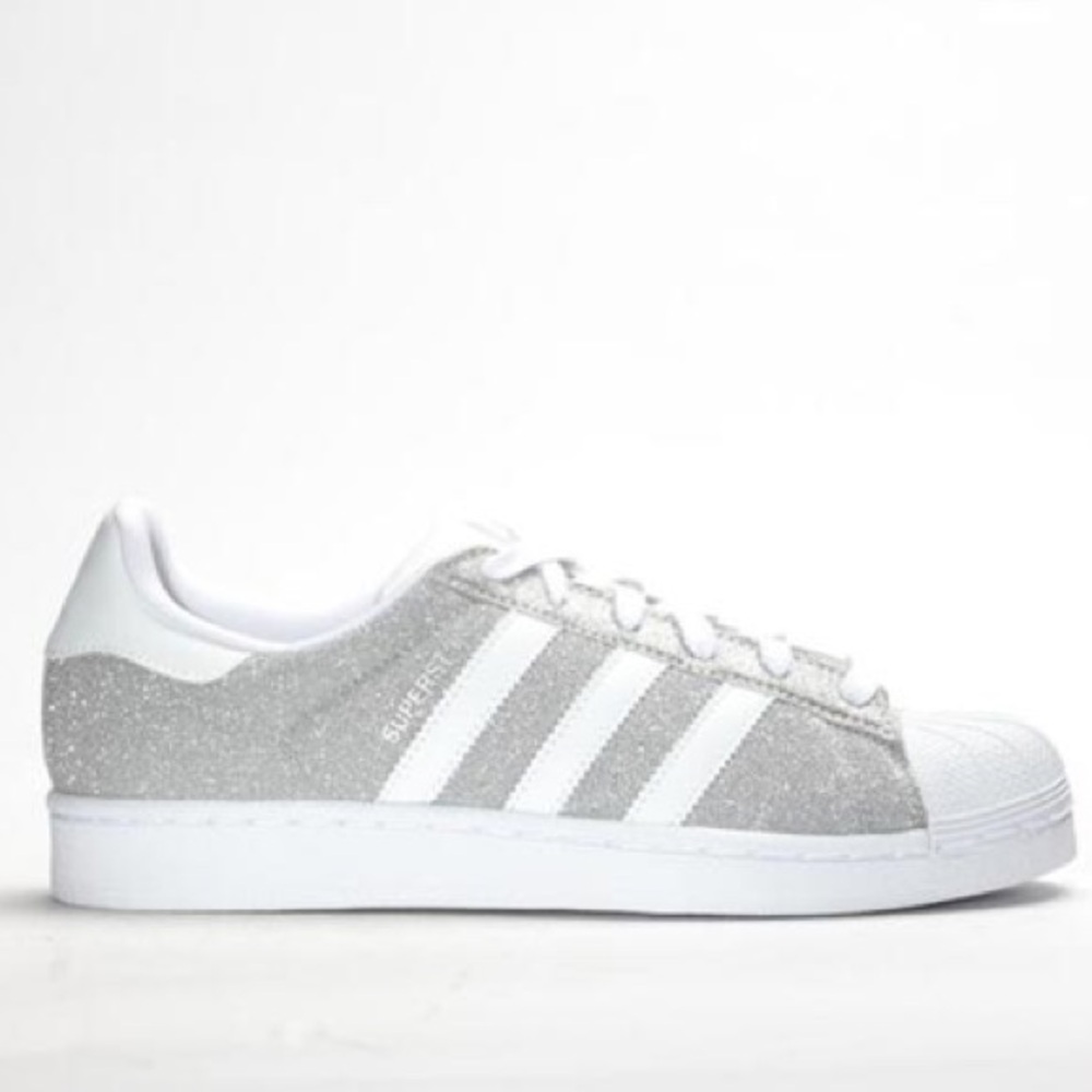 Adidas Superstar Glitter Silver Sneakers. Metallic. Shimmer. Shine. Size 9 1/2. - Picture 3 of 12